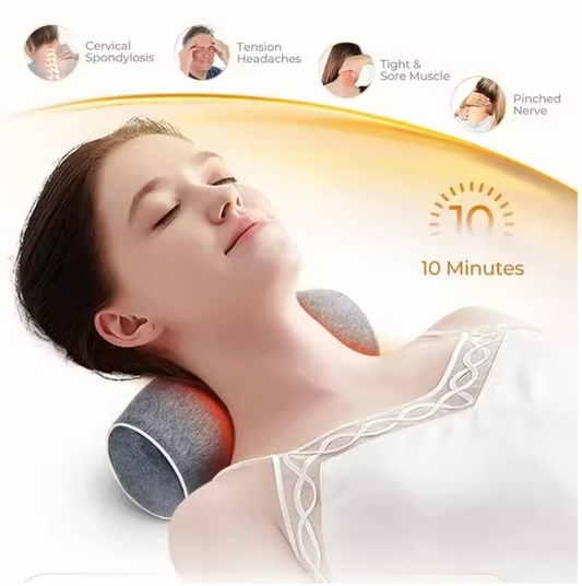 Woman relaxing on the NeckRelief Pro pillow during a 10 minute session