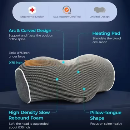 Ergonomic arc design, heating pad and high density slow rebound foam